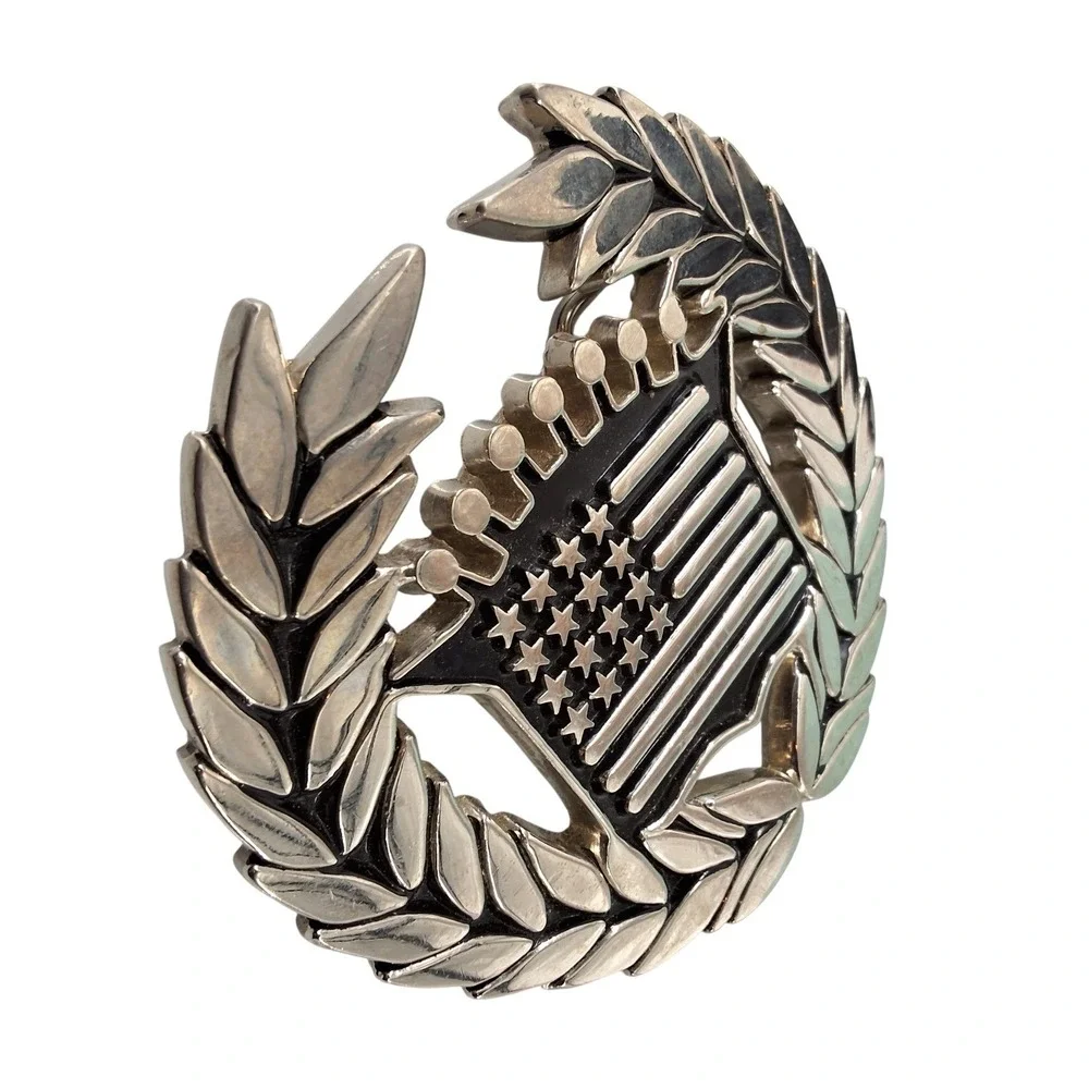 Vintage Famous Stars & Straps Cadillac American Flag Wreath Belt Buckle 8387